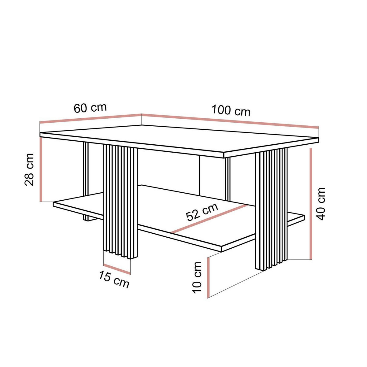 COUCHTISCH SAPHIRA SILVER mit Ablageboden, Weiß matt - Weiß, Holzwerkstoff (60/100/40cm) - Lookway