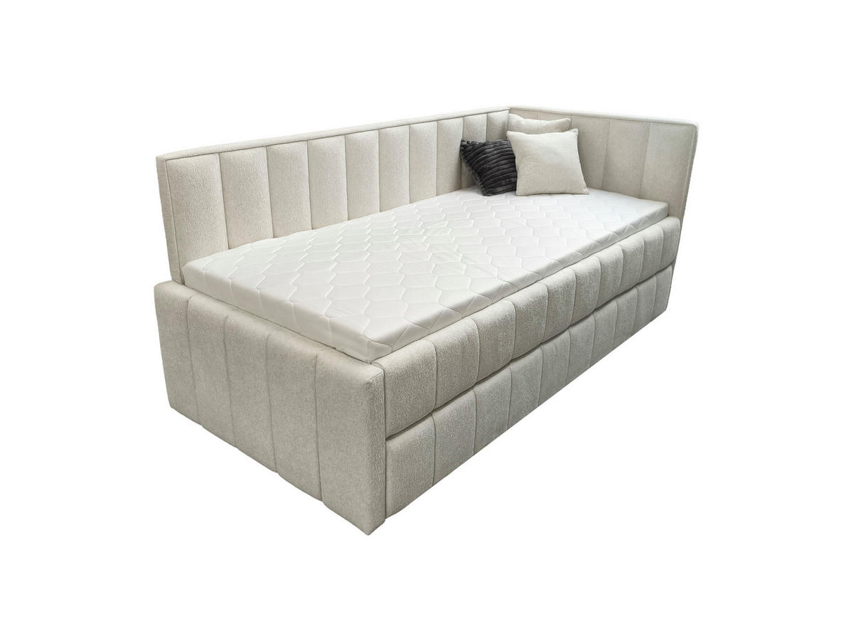 POLSTER-KINDERBETT LUKA 90x200 cm, rechts, mit Ausziehbett – Ecru - Ecru, Textil - KS Home Concept