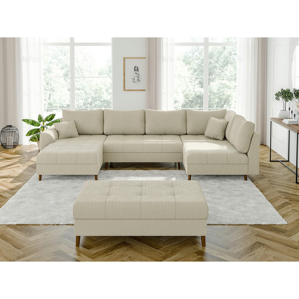 Thumbnail - S-Style Möbel Wohnlandschaft, Beige, Textil, Echtholz,Buche, Birke, 8-Sitzer, Füllung: Silikon,Silikon,Polyetherschaumke...