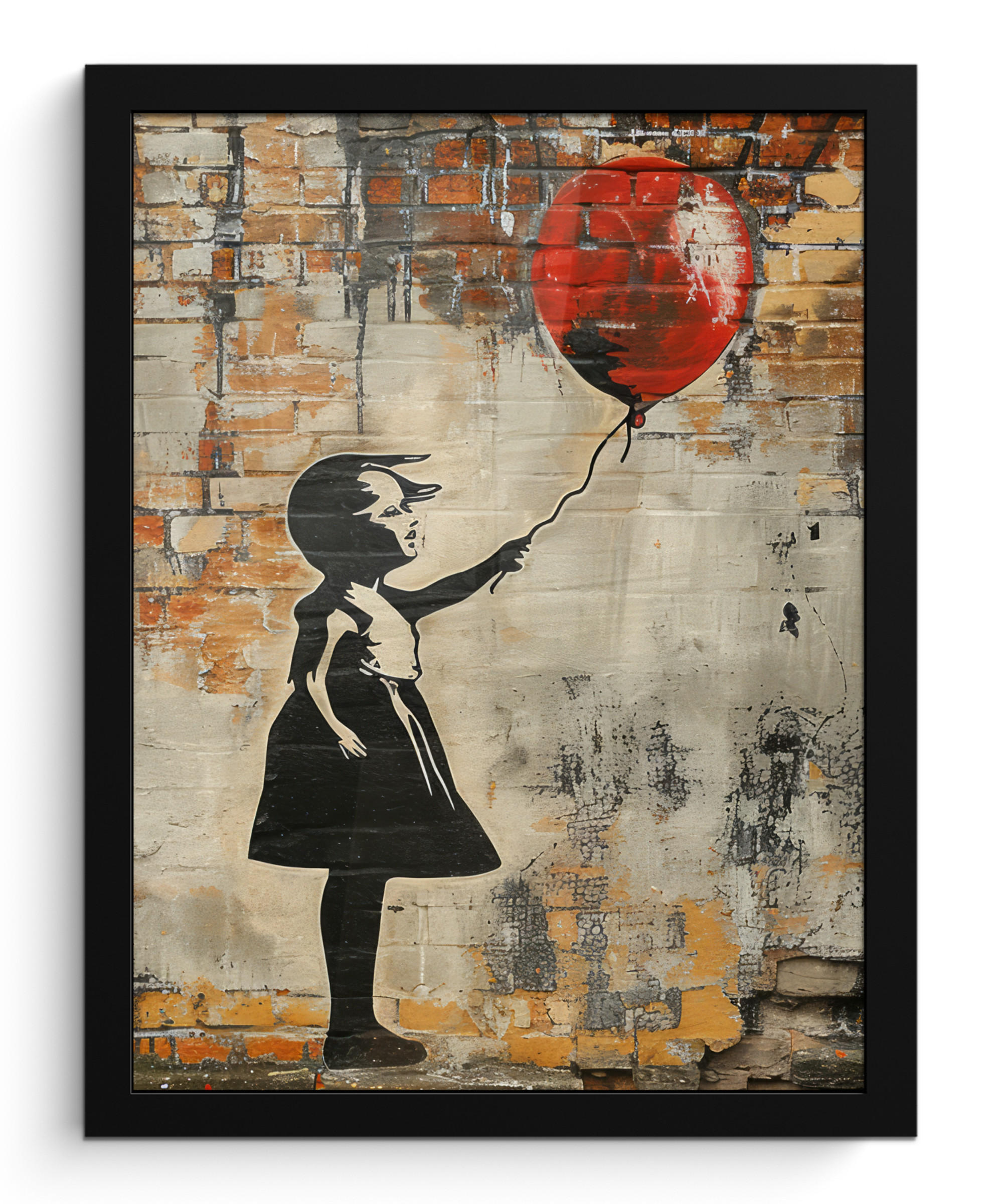 GERAHMTES BILD Graffiti - Banksy - Mädchen - Straßenkunst 30x40 cm - Sandfarben, Papier (30/40cm) - MuchoWow
