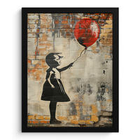 GERAHMTES BILD Graffiti - Banksy - Mädchen - Straßenkunst 30x40 cm - Sandfarben, Papier (30/40cm) - MuchoWow