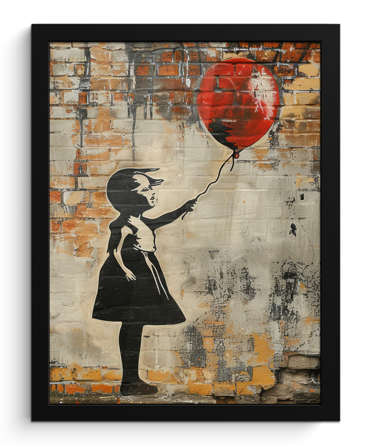 GERAHMTES BILD Graffiti - Banksy - Mädchen - Straßenkunst 30x40 cm - Sandfarben, Papier (30/40cm) - MuchoWow