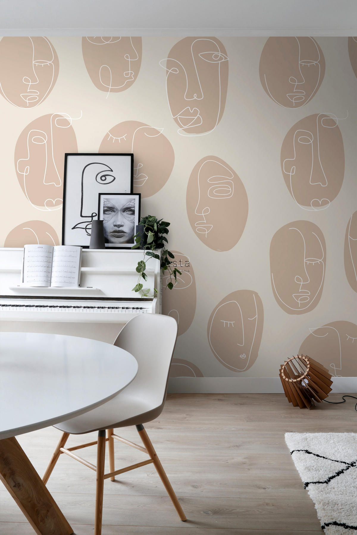 FOTOTAPETE Line Art Gesichter 200 x 279 cm - Beige, Papier (200/279cm) - ESTAhome