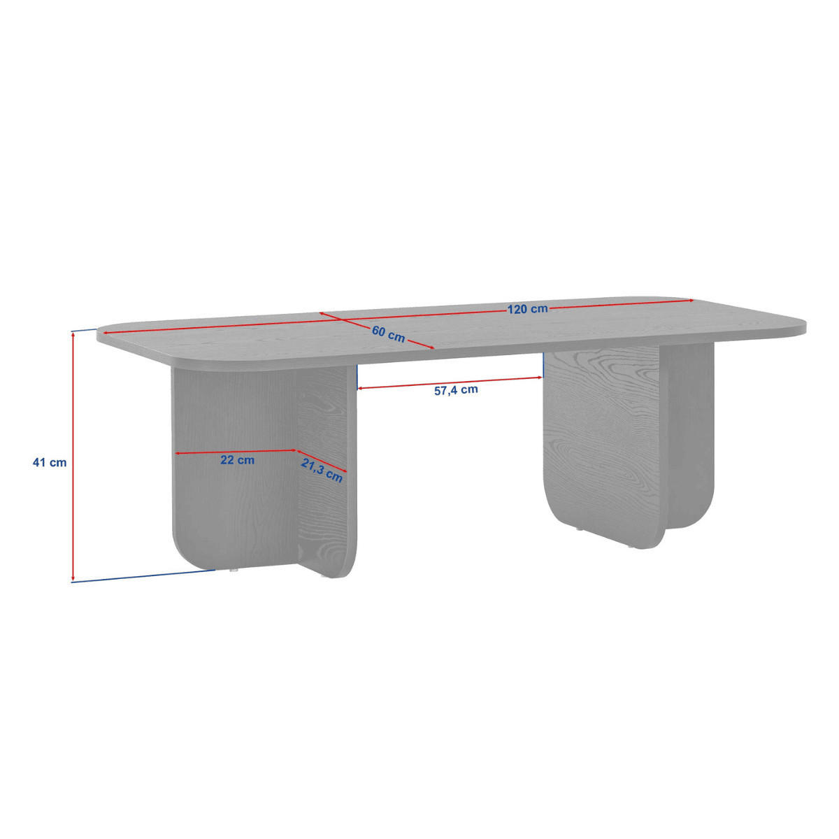 COUCHTISCH RECHTECKIG abgerundete kanten 120/60/41,4 cm - Beige, Holzwerkstoff (65/60/41.4cm) - Calicosy