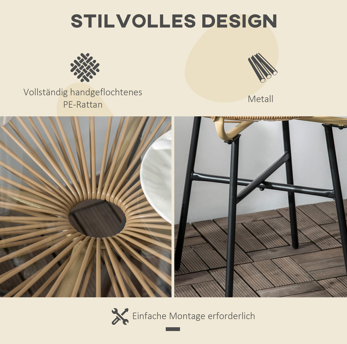 LOUNGETISCH 50/50/50 cm beige aus Rattan mit Glasplatte - Beige, Glas (50/50/50cm) - OKWISH