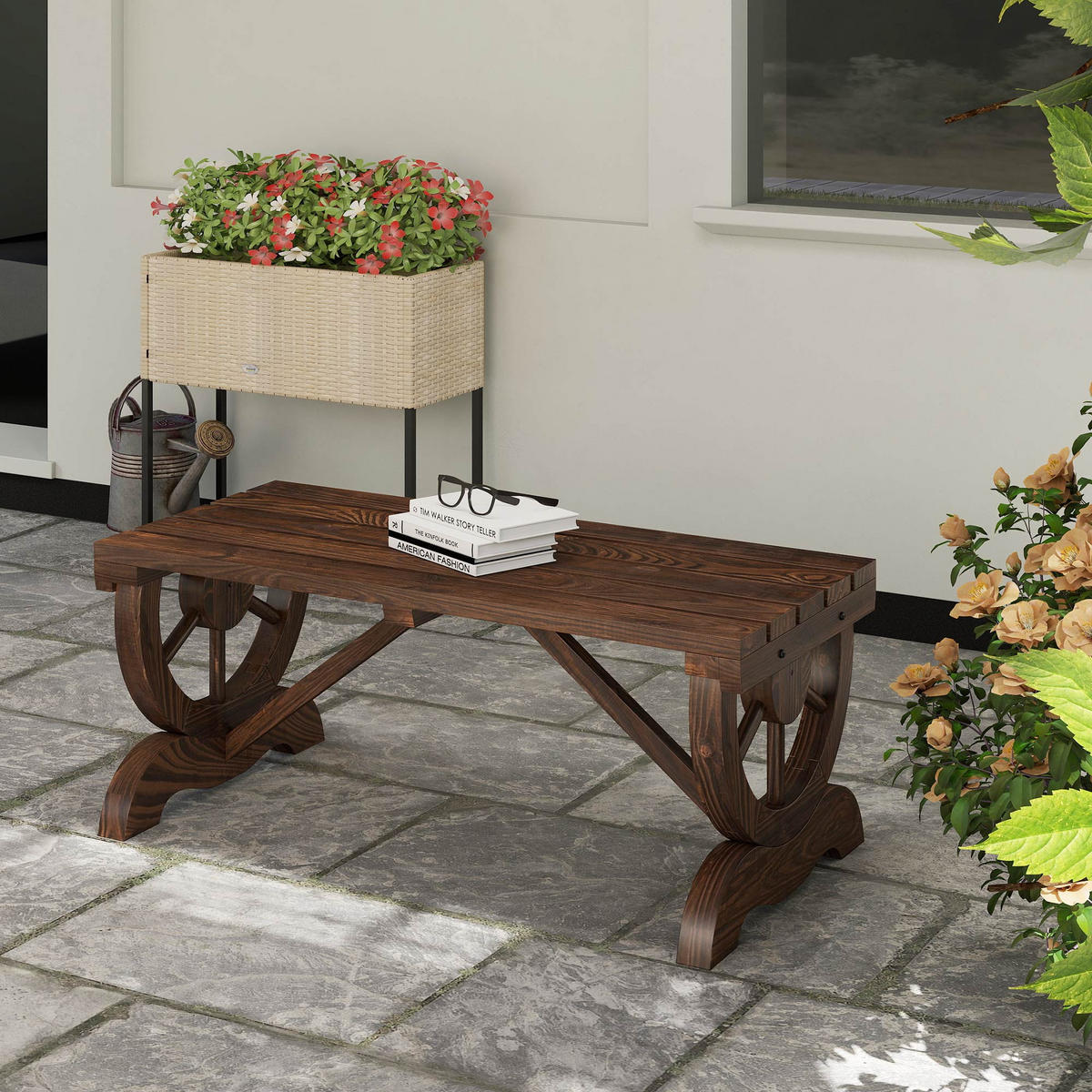 GARTENBANK aus Holz, Wetterfest, Sitzbank, Gartenmöbel, Rustikale, Bank, Braun - Braun, Holz (50/39.5/98cm) - Outsunny