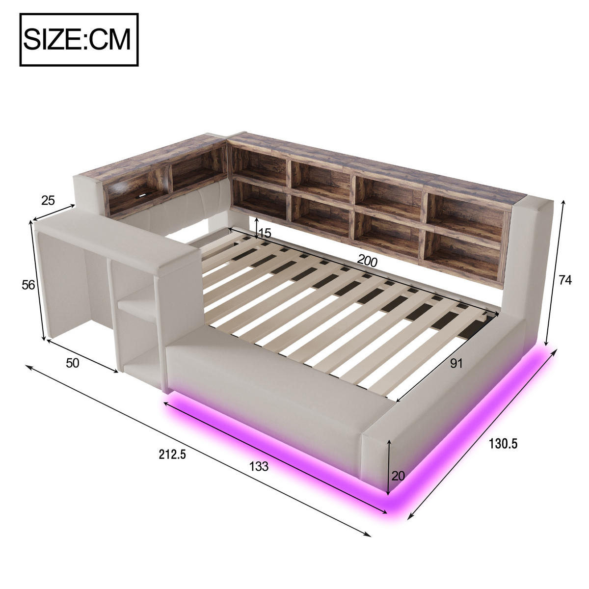 POLSTERBETT 90/200 cm in Hellgrau mit Stauraum, LED, Steckdosen, Beistelltisch und gepolstertem Kopfteil aus Samtstoff - Grau, Holzwerkstoff/Textil (90/200cm) - STILVORA