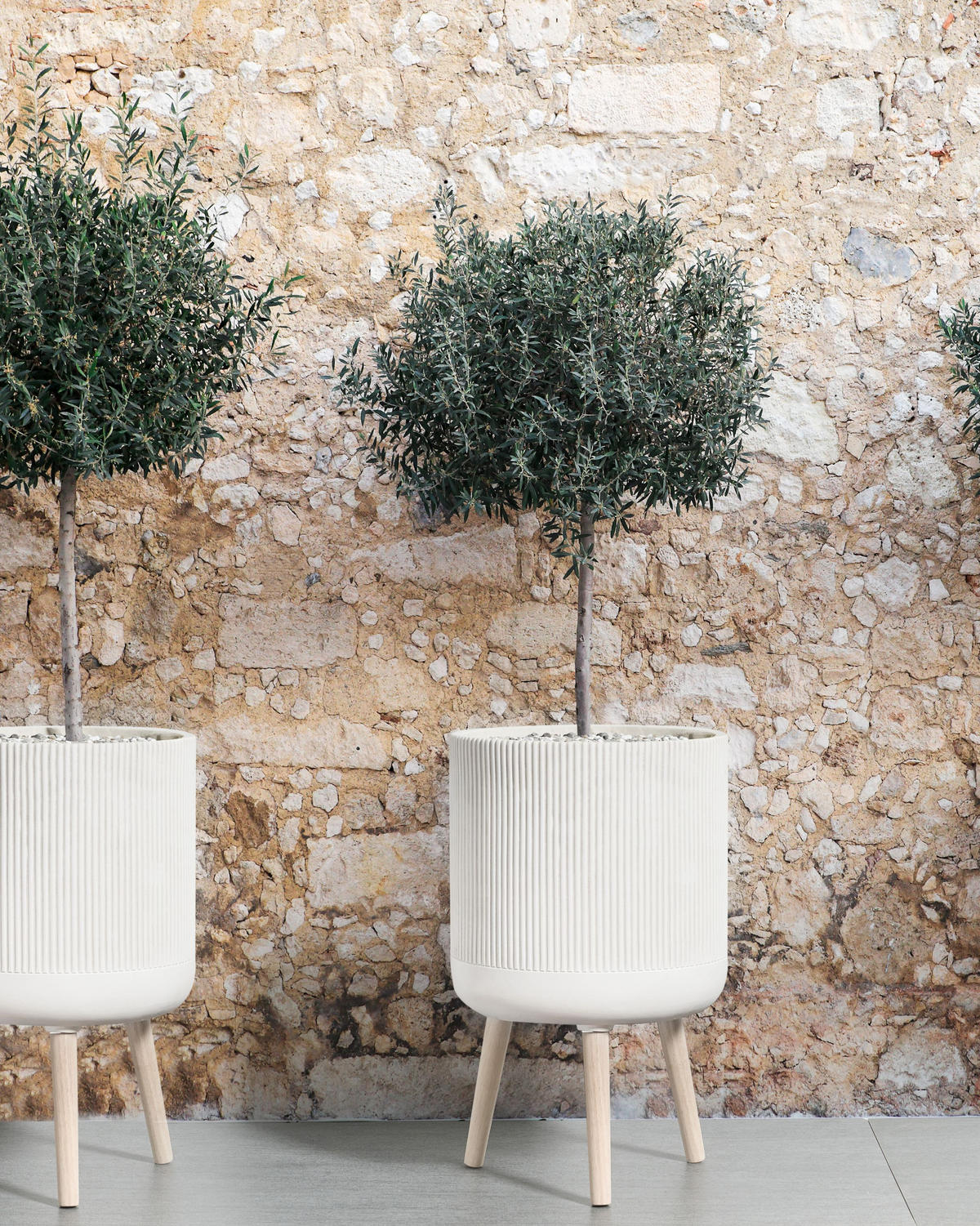 PFLANZENSTÄNDER Beige Maclura - Hellbraun/Beige, Naturmaterialien (57cm) - Beliani