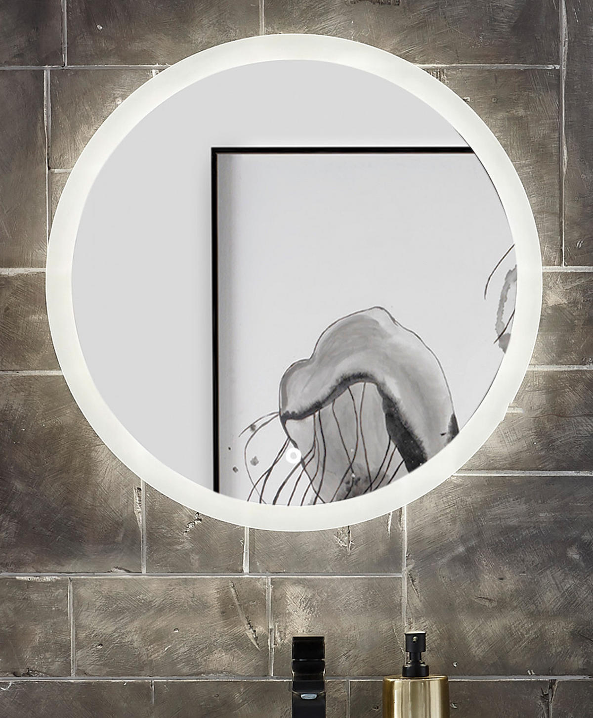 BADSPIEGEL mit LED Beleuchtung und Touchschalter, rund Ø 60 cm - Weiß, Glas (60/60/3cm) - Furn.Design