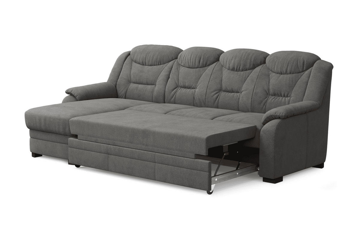 ECKSOFA mit Schlaffunktion – weiches Chenille-Gewebe - Anthrazit/Schwarz, Holz/Kunststoff (257/162cm) - Cotta