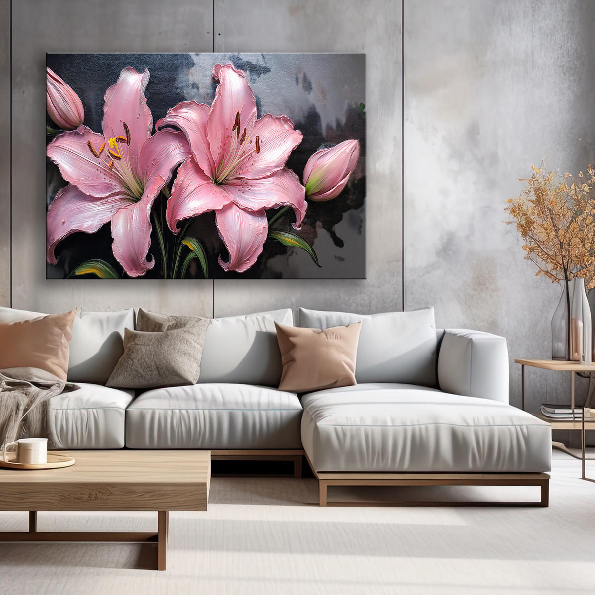 WANDBILD lilien rosa blumen pflanzen pastelle - Pink, Textil (60/40cm) - Feeby