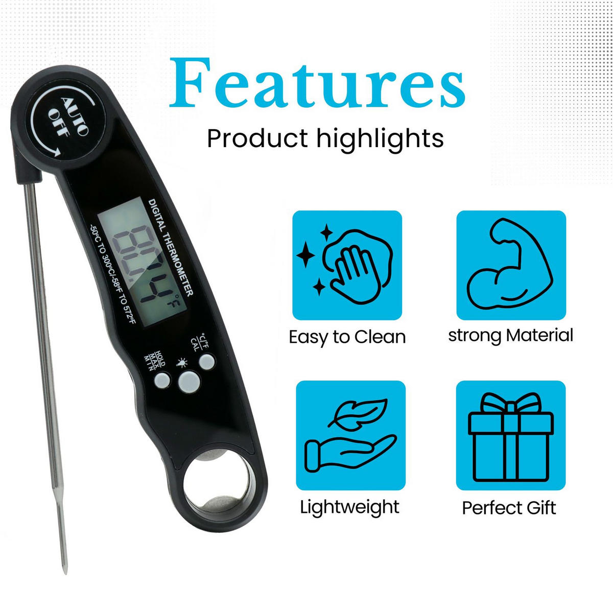KÜCHENTHERMOMETER mit LCD-Display und Alarmfunktion - Schwarz, Kunststoff - Intirilife