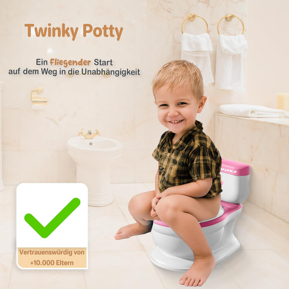 TÖPFCHEN 3-in-1 Potty Trainer & Kindertoilette Weiß Rosa - Pink/Weiß, Kunststoff (39/40cm) - Twinky