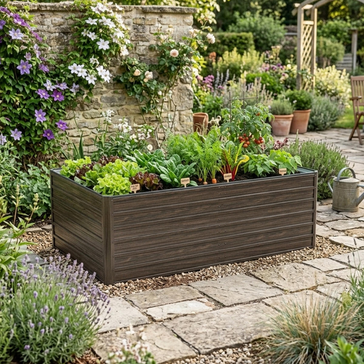 HOCHBEET 190/90/64 cm Schwarz (1 Stück) - Naturfarben, Metall (90/64/190cm) - Oxeza