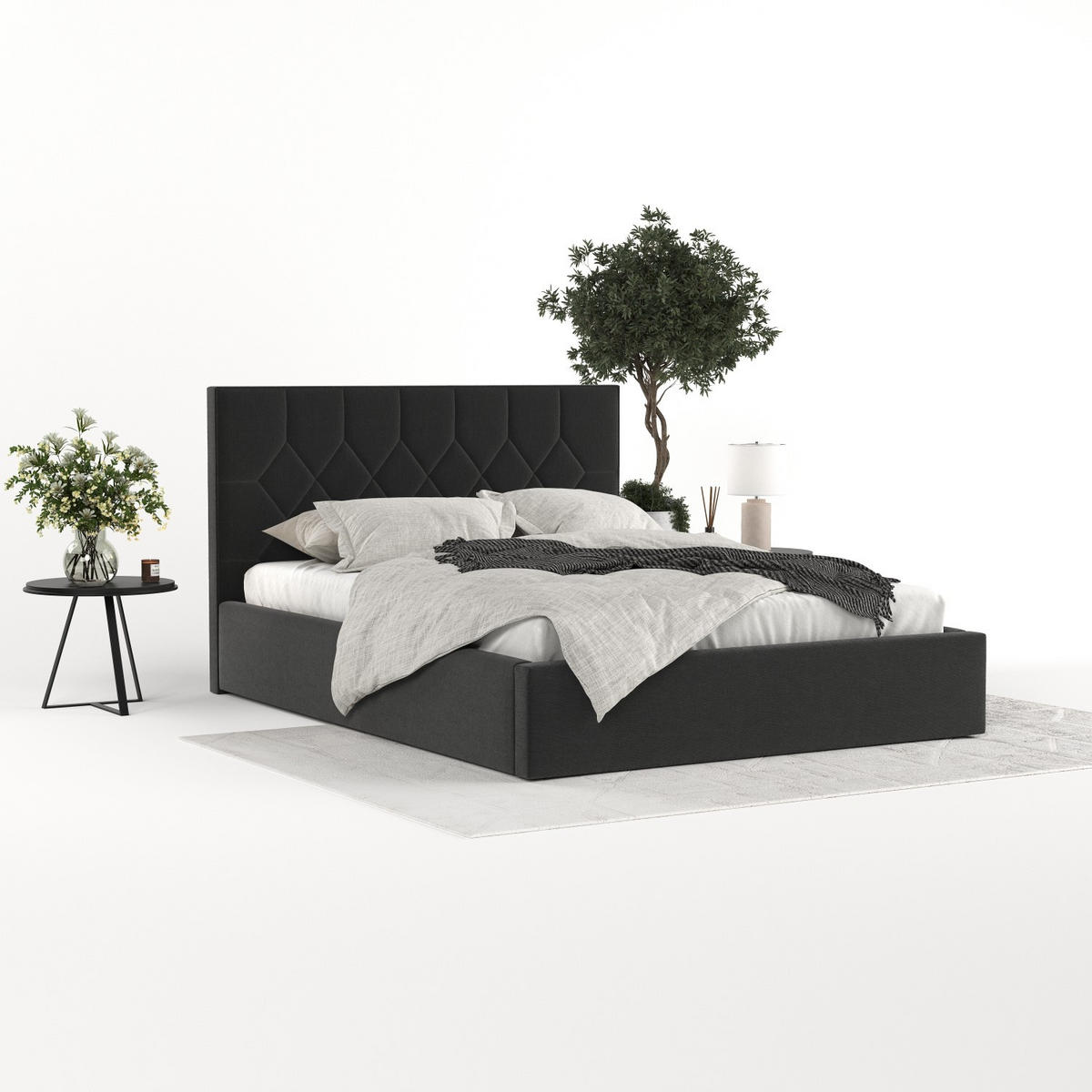 POLSTERBETT Brisa 180/200 cm Schwarz im Asti Stoff - Schwarz/Naturfarben, Holz/Holzwerkstoff (180/200cm) - AltaBeds