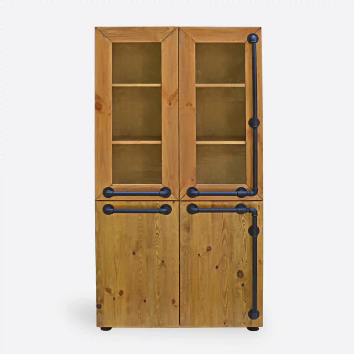 VITRINE Doppelte industrielle Kiefernvitrine für das Wohnzimmer DENAR 100 x 195 - Eichefarben, Holz (100/195/45cm) - Rawood Furniture