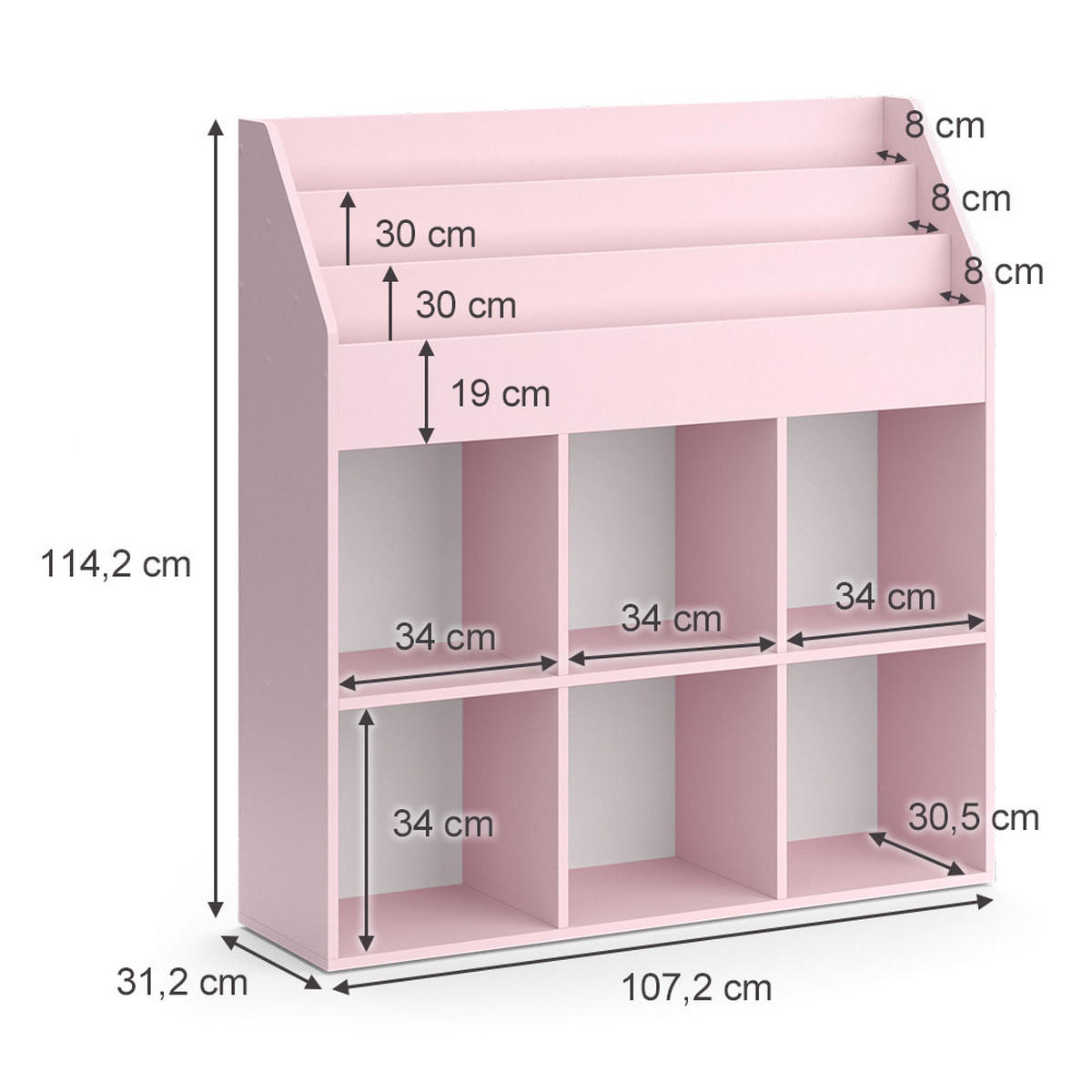 KINDERREGAL Luigi Rosa 107.2 x 114.2 cm ohne Faltboxen - Rosa, Holzwerkstoff (107.2/114.2/31.2cm) - Vicco