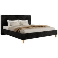 ČALÚNENÁ POSTEĽ LUMARO CLASSIC 140/200 - Čierna Plyš - Matrac Multipocket - čierna/jadrový buk, drevo/textil (140/200cm) - MKS
