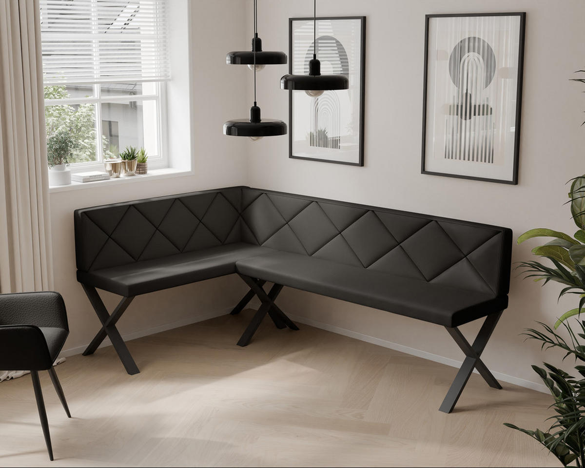 ECKBANK links VERO X Kunstleder gesteppt, 142/196 cm Anthrazit - Anthrazit, Kunststoff/Textil (142/196cm) - Idohome