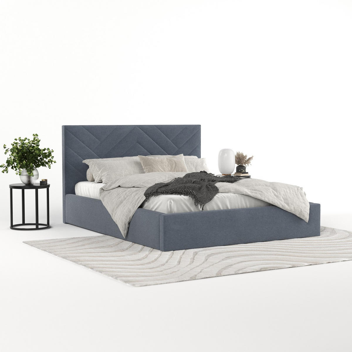 POLSTERBETT Arco 160/200 cm Blau im Asti Stoff - Blau/Schwarz, Holz/Holzwerkstoff (160/200cm) - AltaBeds