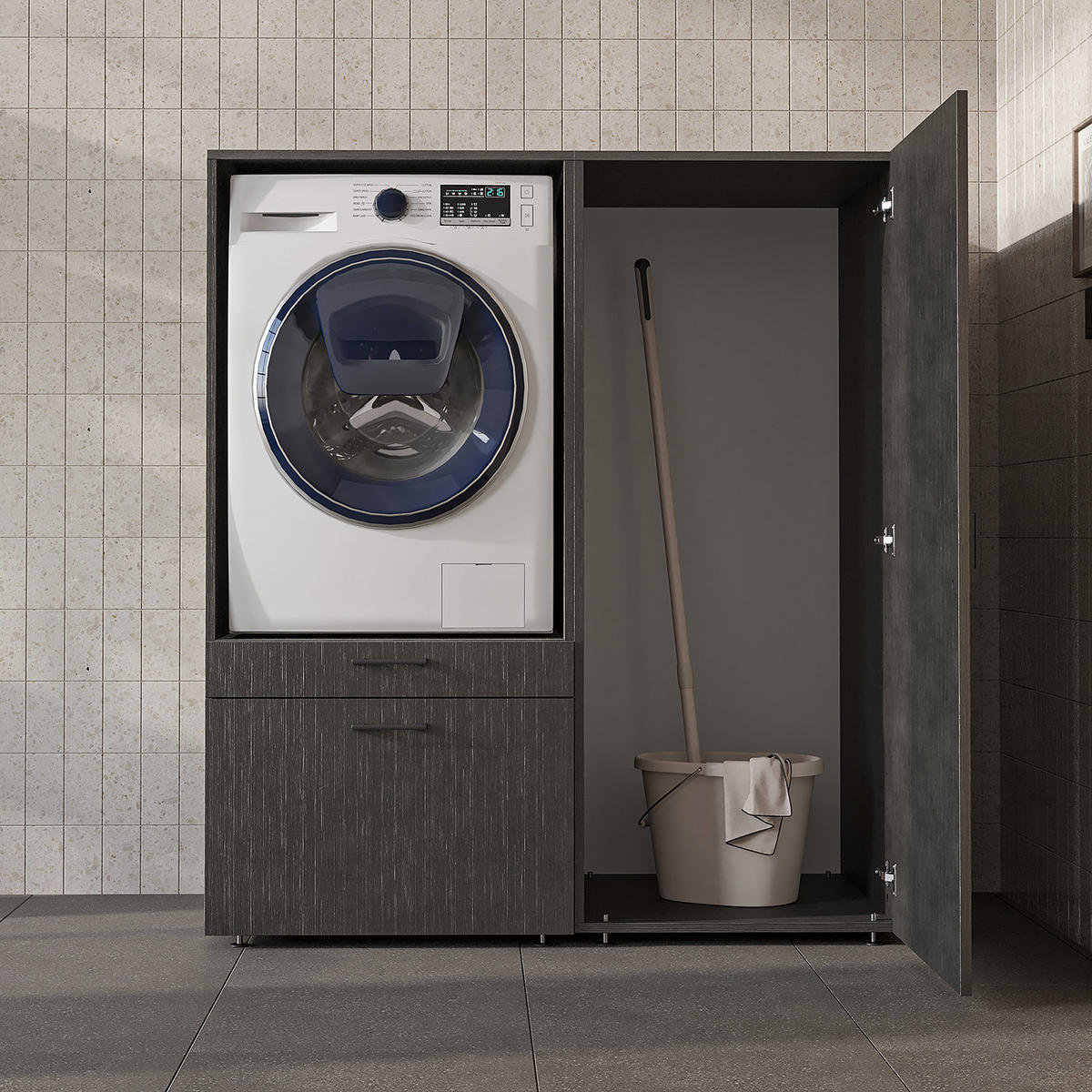 WASCHMASCHINENSCHRANK Serie 2 127cm Breit, 145cm Hoch - Schwarz, Holzwerkstoff (127/145/67cm)