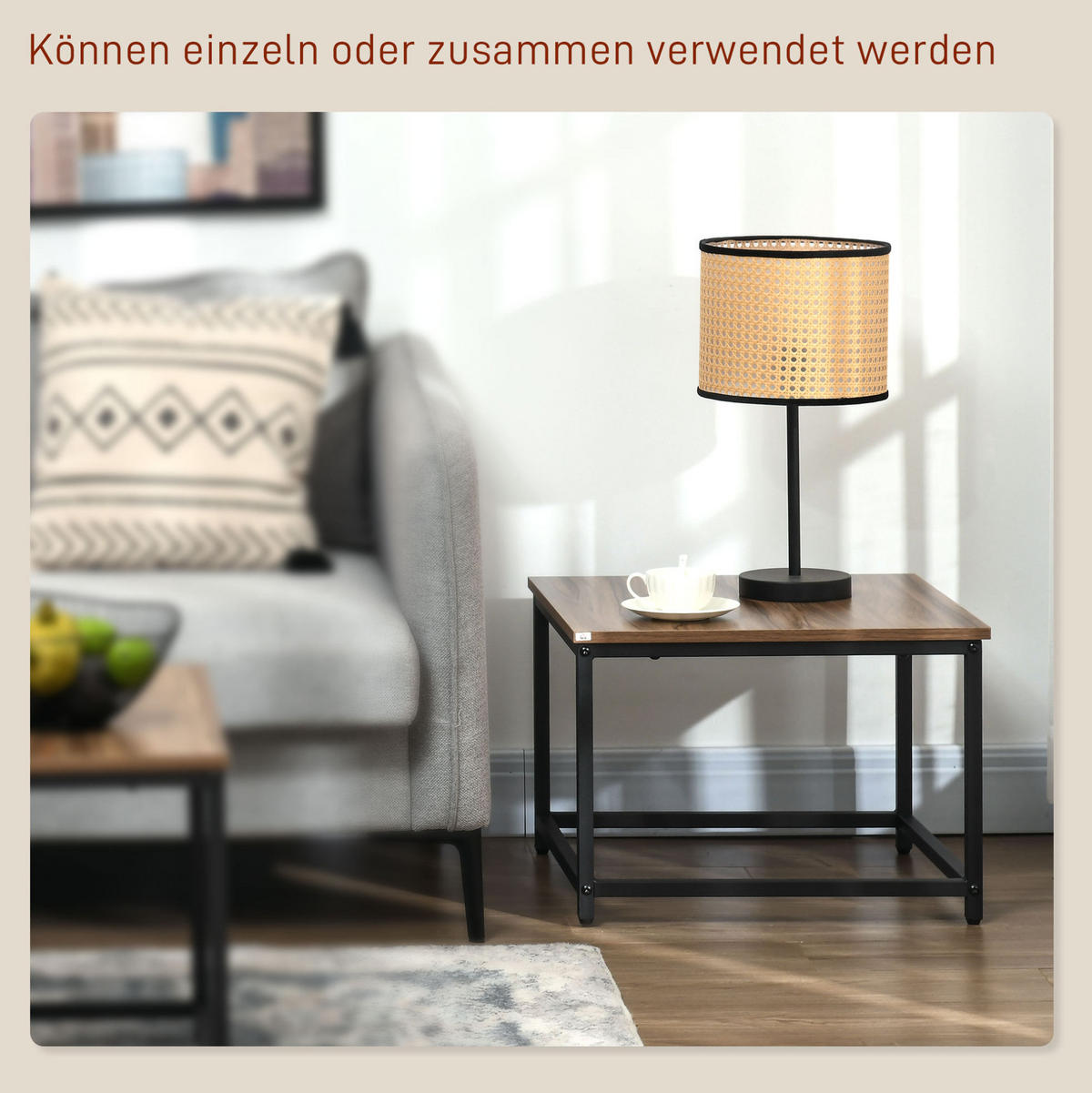 COUCHTISCH 60/60/45 cm und 54/54/38 cm mit Nesting-Funktion und verstellbaren Füßen, Naturholz/Schwarz - Naturfarben, Holzwerkstoff (60/60/45cm) - Redom