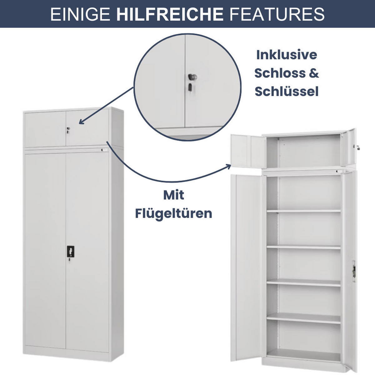 SCHRANKERWEITERUNG Aktenschrank mit 2 Flügeltüren 38x90x40cm Grau - Grau, Metall (90/38/40cm) - DELUKE