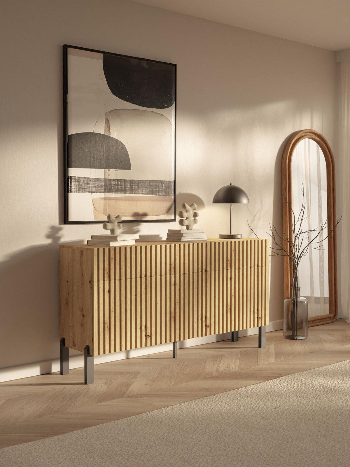 SIDEBOARD Telire 3-türig Artisan Eiche-Optik, 154 cm - Eichefarben/Beige, Holzwerkstoff/Metall (154/80.4/34cm) - Selsey