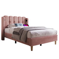 POLSTERBETT 90/200 cm Rosa aus Samt mit USB Typ-C Ladefunktion - Rosa, Textil (90/200cm) - OKMYHOME