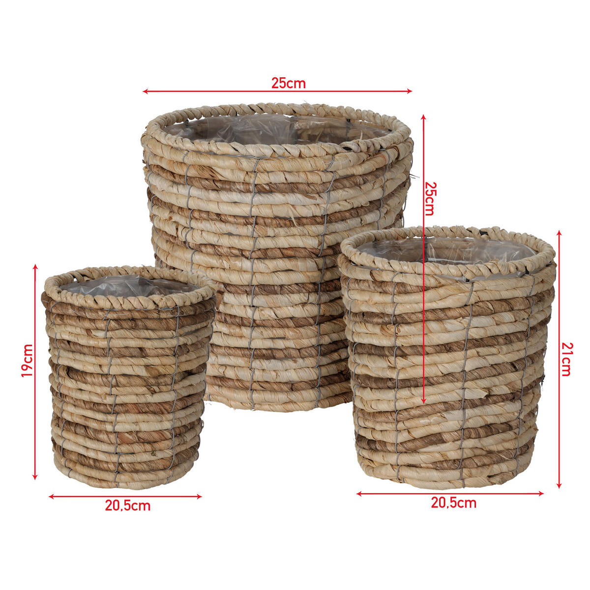 PFLANZKÖRBE SET, 3-teilig Braun 25/25/25 cm - Braun, Naturmaterialien (25cm) - Mobili Rebecca