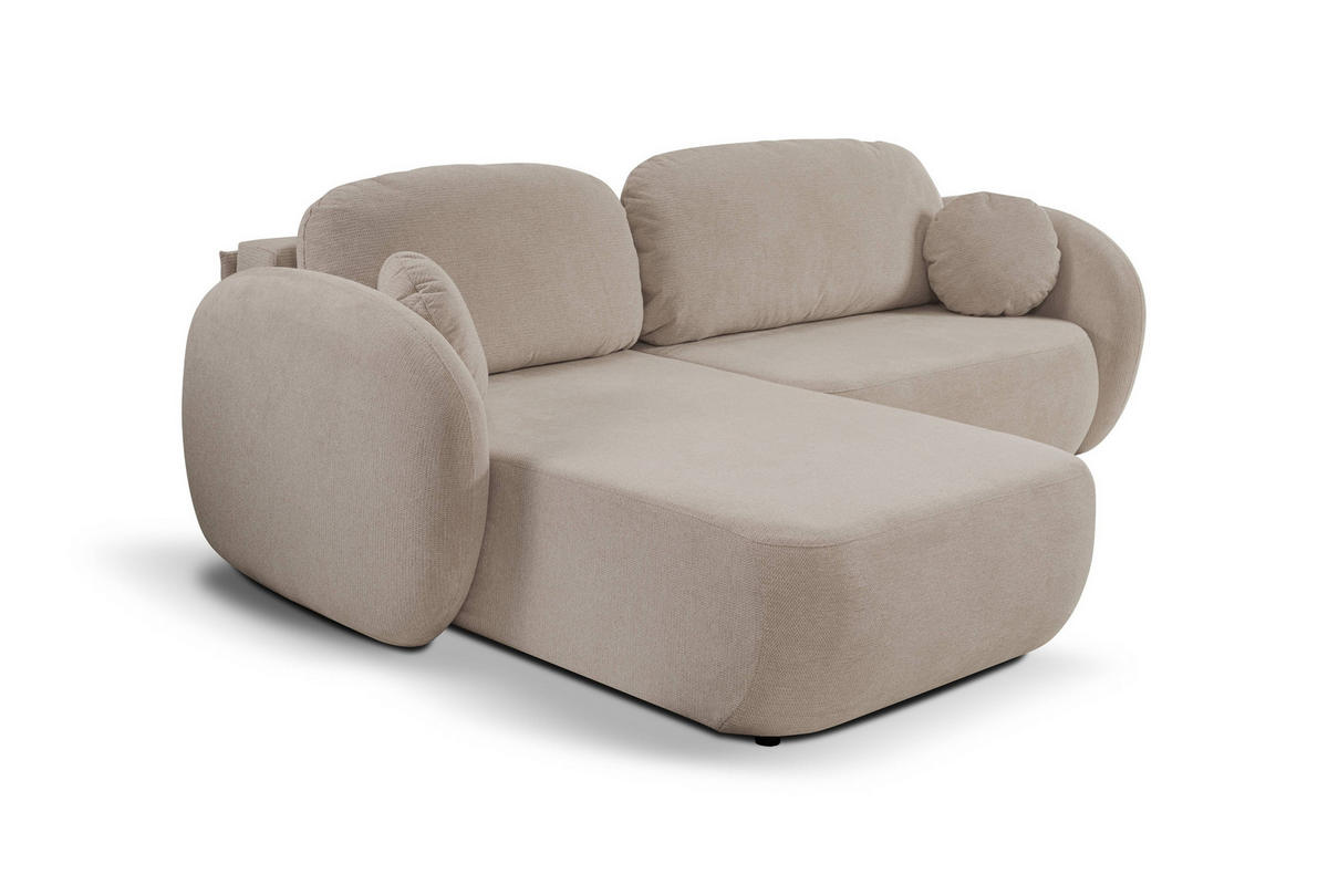 ECKSOFA AMICO L-S Beige Geflochtener Stoff mit Schlaffunktion - Beige, Holz (248/174cm) - MASSENO