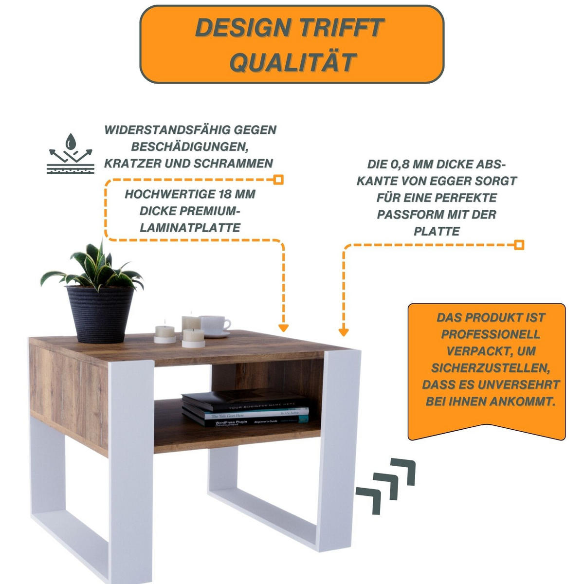COUCHTISCH Karo65 65/45/53,6 - Weiß/Braun, Holzwerkstoff (53/65/45cm) - RAUMHIRSCH FURNITURE