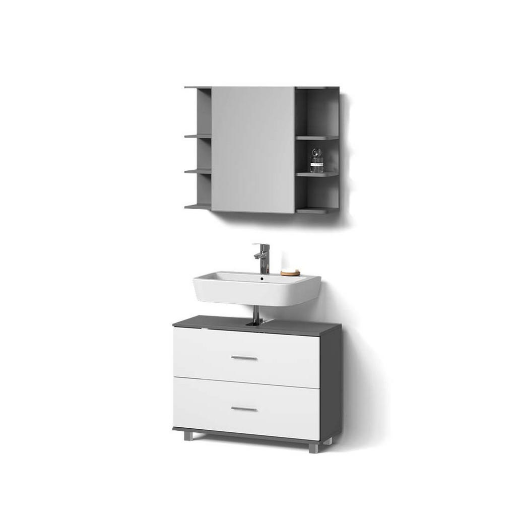 Thumbnail - Livinity® Badmöbel-Set, Weiß, Anthrazit, Holzwerkstoff, 8 Fächer, 2 Schubladen, 80x60x33 cm, Badezimmer, Badmöbelsets & ...