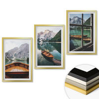 WANDBILDER 3er Set - 40x60 cm Goldrahmen - Fenster für Boote auf dem Bergsee - Goldfarben, Kunststoff (40/60cm) - ArtPrintCave