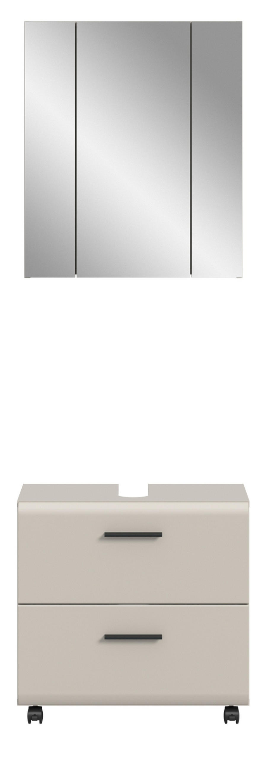BADMÖBEL-SET Kaschmir 60 cm 2-teilig, Unterschrank mit Schubladen und auf Rollen - Kaschmir/Schwarz, Glas/Holzwerkstoff (60/185/30cm) - Inn.Furn