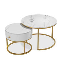 COUCHTISCH-SET Madrid Marmor Weiß 70 x 70 cm , kleiner Tisch mit Schublade - Weiß Hochglanz, Holzwerkstoff (70/70/48cm) - Vicco