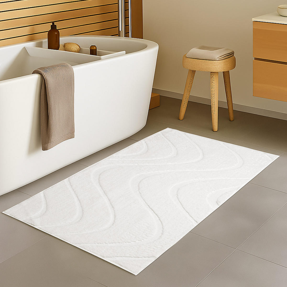 BADTEPPICH Waschbar Bath Waves 400 Weiß 40x60 cm - Weiß, Textil (40/60cm) - carpet city