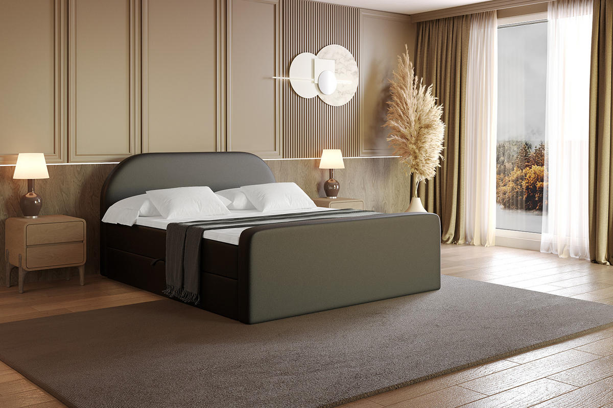 BOXBETT mit Matratze H4 und Lattenrost - NOX-Z - 160x200 - Schwarz Kunstleder - Schwarz, Holzwerkstoff (160/200cm) - ALTDECOR