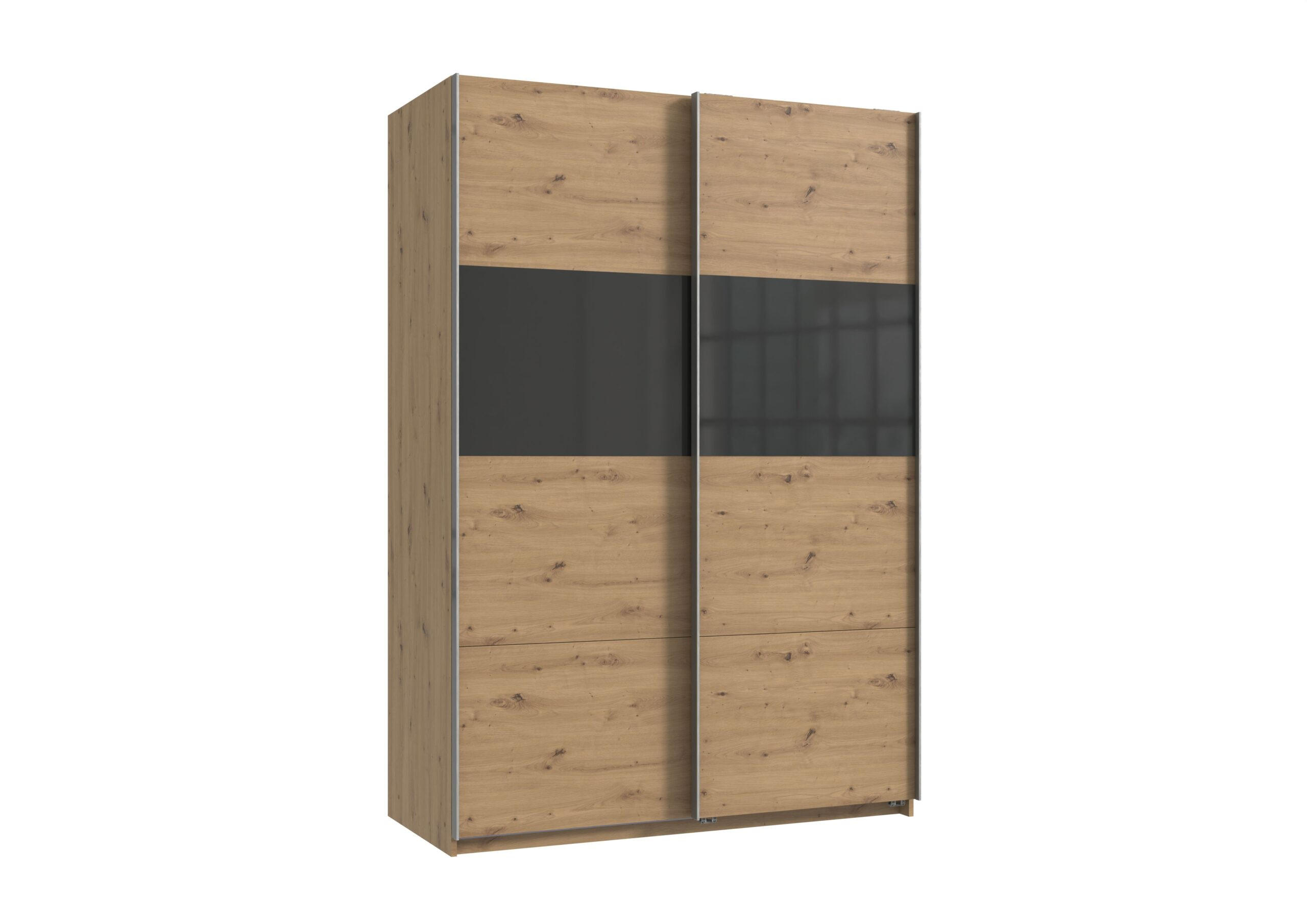 SCHWEBETÜRENSCHRANK Bramfeld in Artisan Eiche mit Grey Glas 135 x 198 x 65 cm (B x H x T)– Kleiderschrank - Braun, Holzwerkstoff (80/200/120cm)