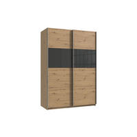 SCHWEBETÜRENSCHRANK Bramfeld in Artisan Eiche mit Grey Glas 135 x 198 x 65 cm (B x H x T)– Kleiderschrank - Braun, Holzwerkstoff (80/200/120cm)