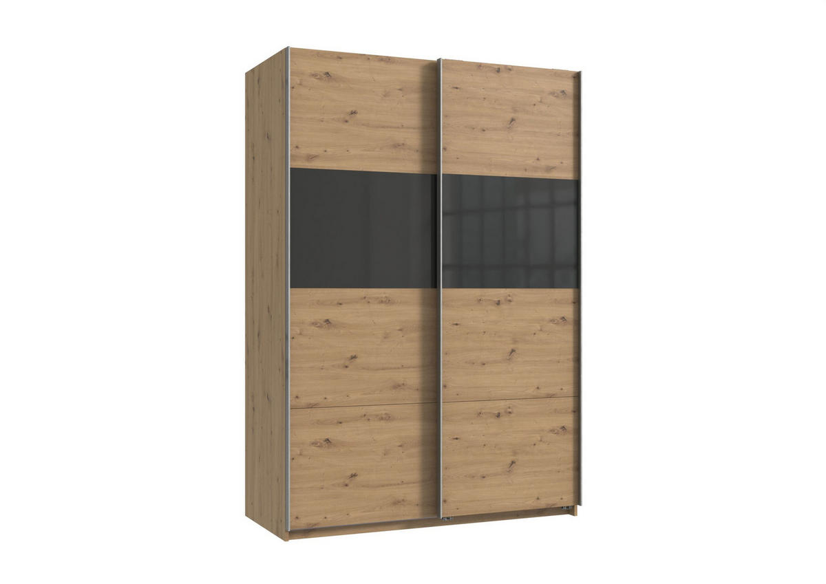 SCHWEBETÜRENSCHRANK Bramfeld in Artisan Eiche mit Grey Glas 135 x 198 x 65 cm (B x H x T)– Kleiderschrank - Braun, Holzwerkstoff (80/200/120cm)