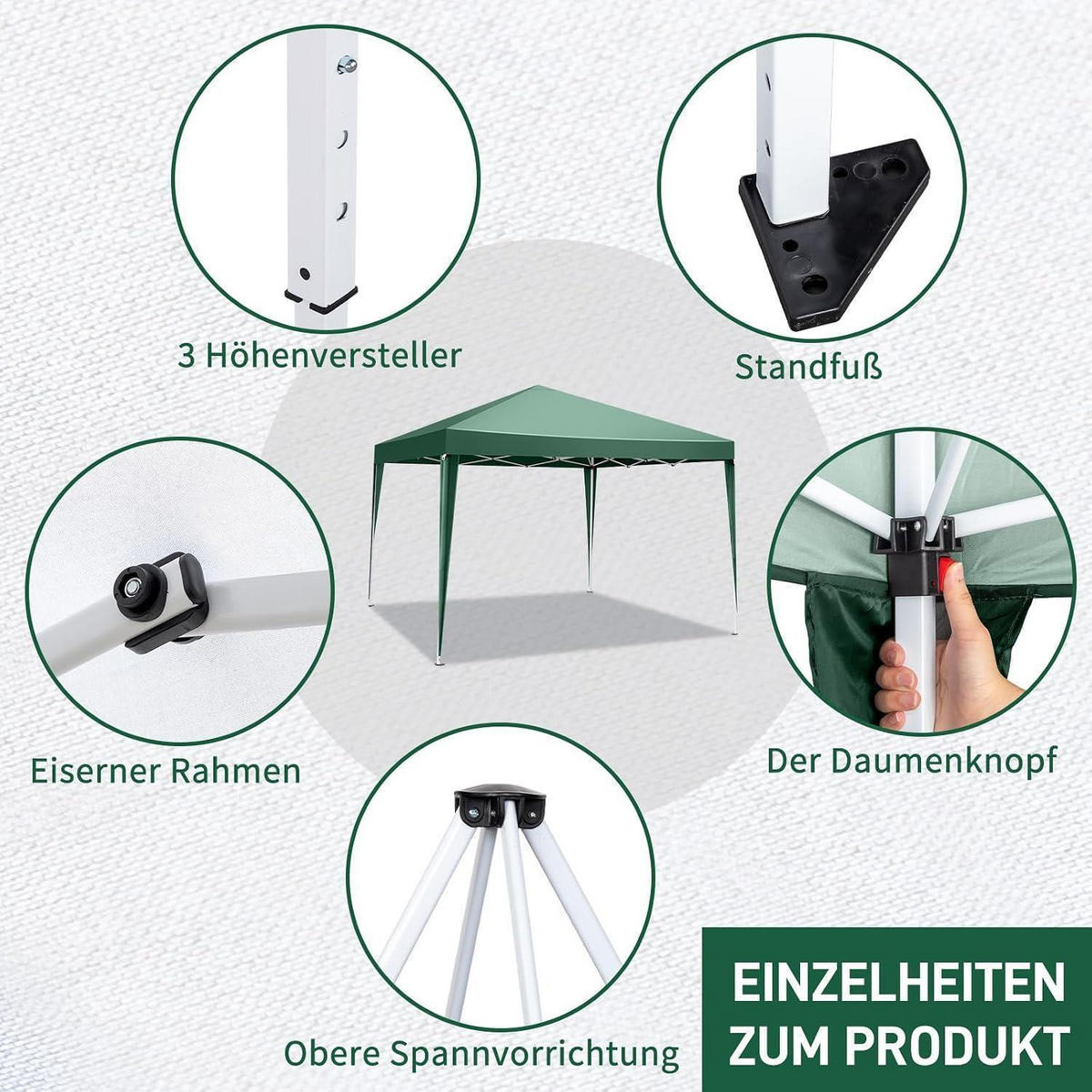 FALTPAVILLON 3x3m Grün Wasserdicht UV-Schutz 50+ - Grün, Textil (300/268/300cm)