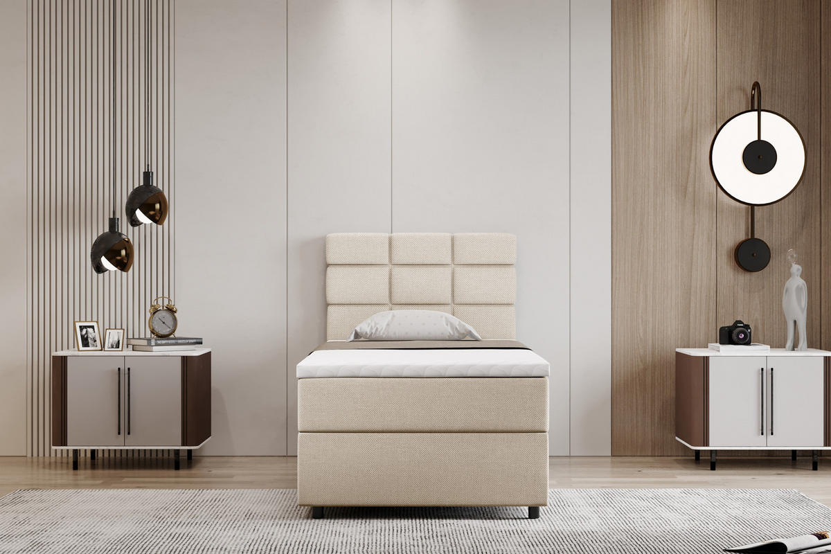 BOXBETT Reve 90 x 200 cm mit Bettkasten und Lattenrost ohne matratze - beige - Beige, Holz (90/206cm) - Panda Möbel