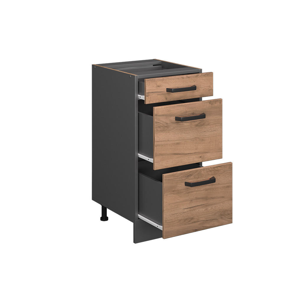 KÜCHENUNTERSCHRANK R-Line Goldkraft Eiche 40 cm mit Schubladen ohne AP - Anthrazit/Eiche Wotan, Holzwerkstoff (40/81.6/46cm) - Vicco