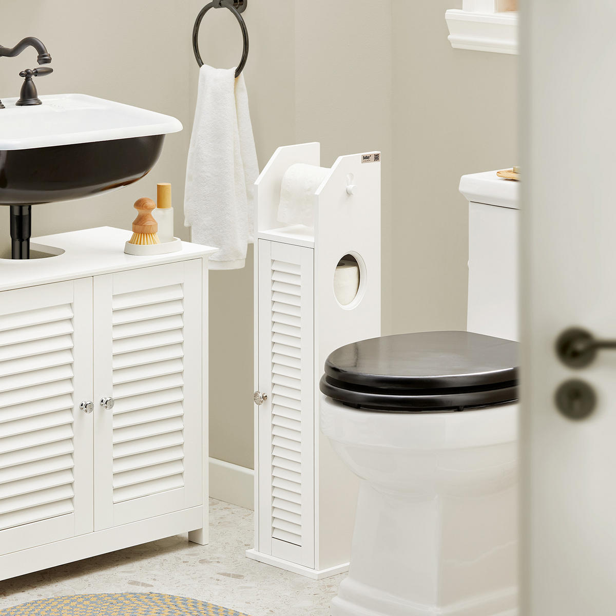 TOILETTENROLLENHALTER Weiß - Weiß, Holzwerkstoff (20/79/19cm) - SoBuy