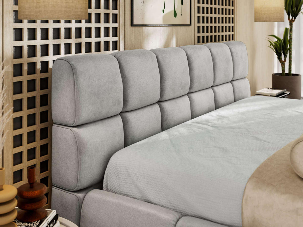 POLSTERBETT NIRA CLASSIC 180/200 - Hellgrau Velvet - Pocket-Matratze - Hellgrau, Textil (180/200cm) - MKS