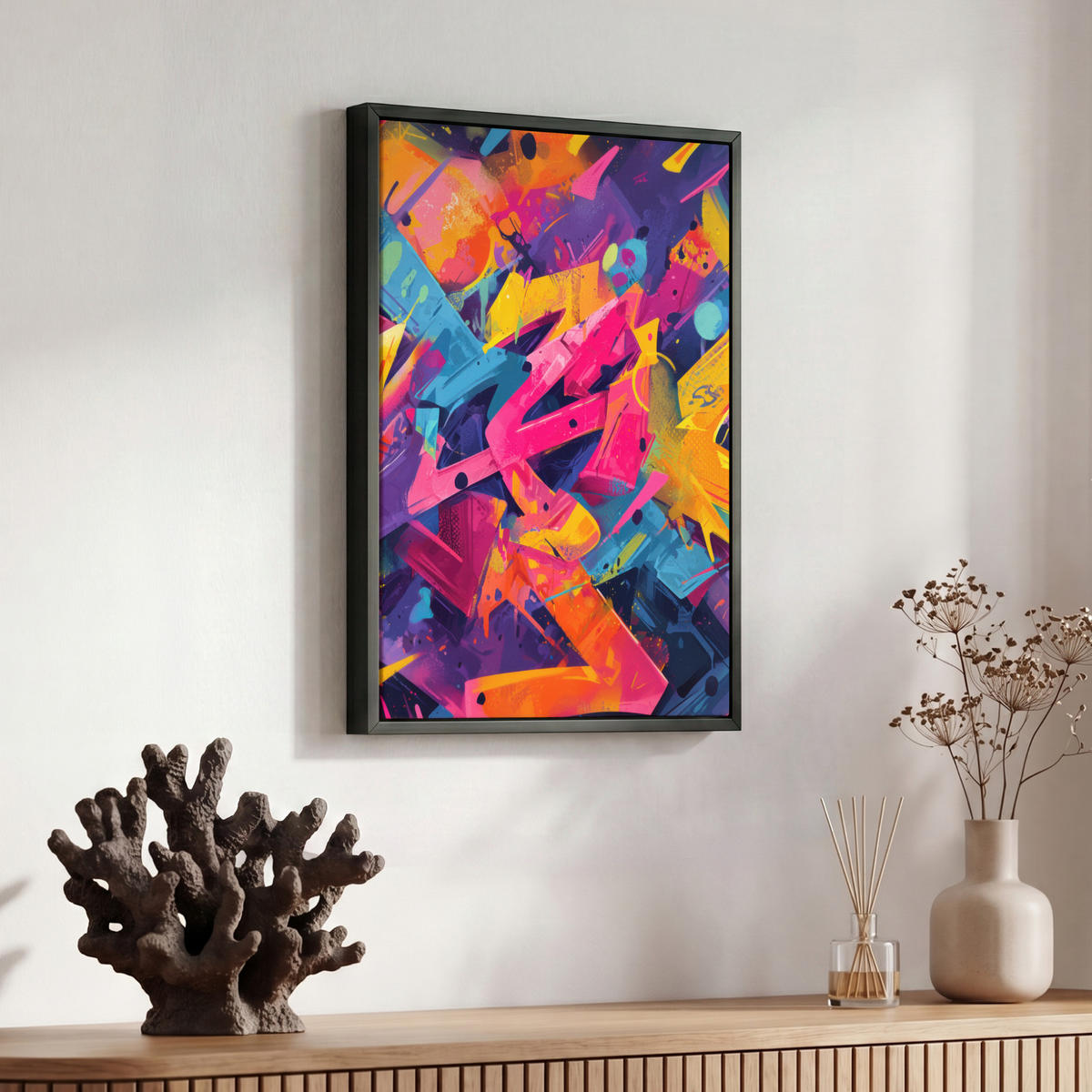 LEINWAND Bilder mit Rahmen - Abstrakt - Formen - Farbenfroh - 30x40 - Magenta, Textil (30/40cm) - MuchoWow