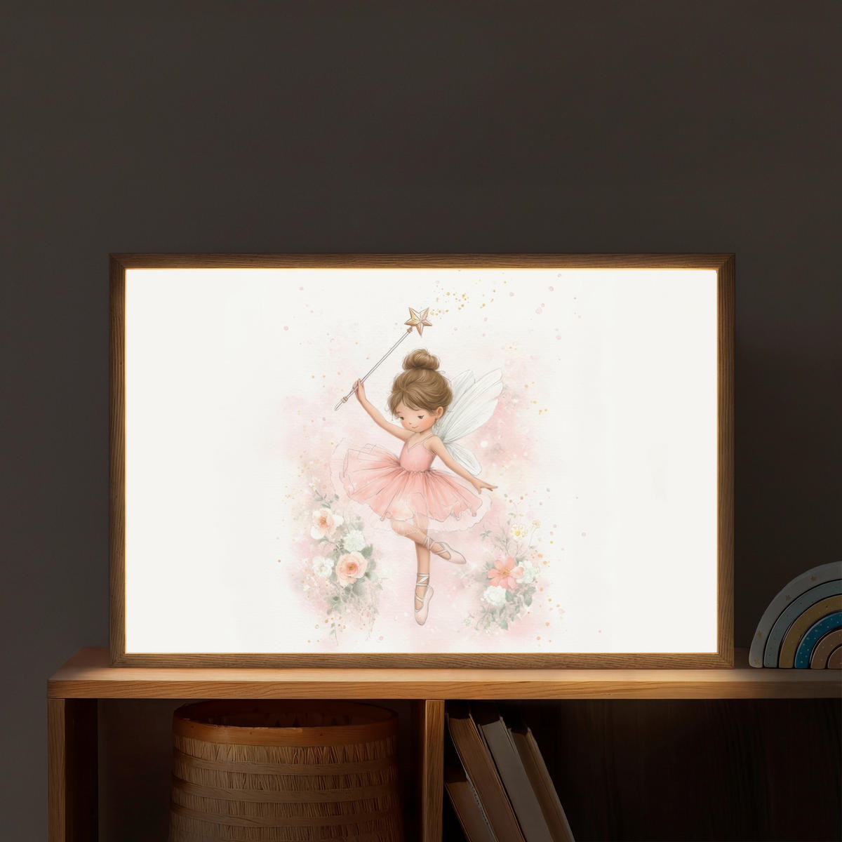 NACHTTISCHLAMPE MIT AKKU Ballerina - Fee - Blumen - Rosa 60x40 cm - Rosa, Holzwerkstoff (8/60/40cm) - OnlyWow