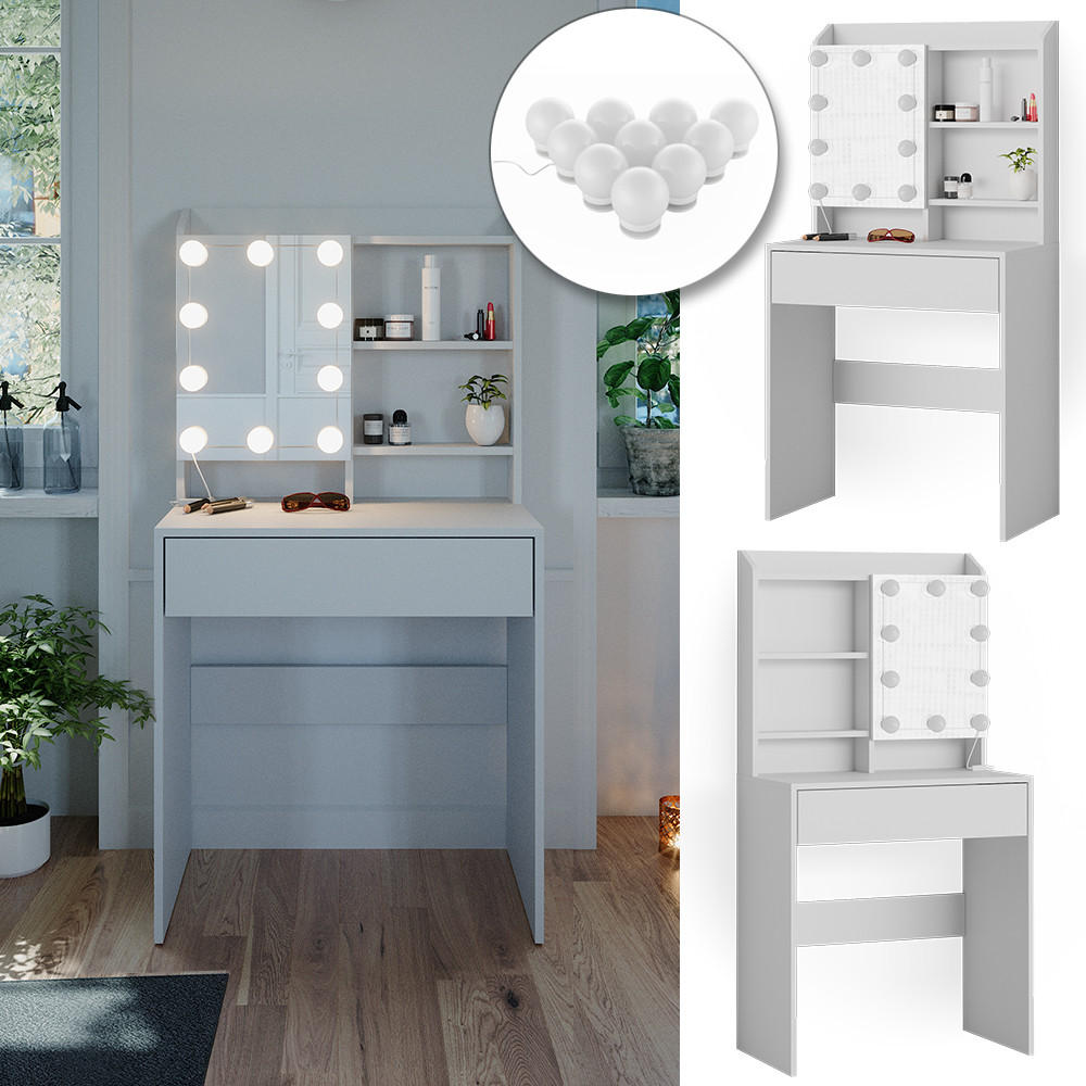 SCHMINKTISCH Laura Weiß 70 cm mit LED Beleuchtung - Weiß, Holzwerkstoff (70/136/40cm) - Vicco