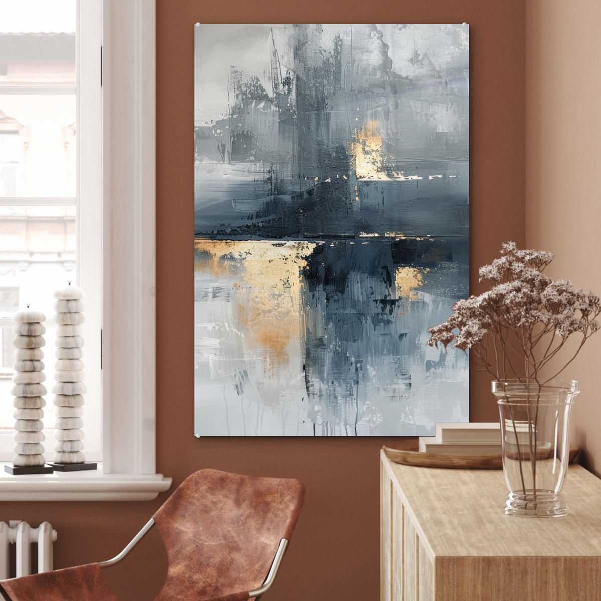 ACRYLGLASBILD Kunst - Grau - Gold - Abstrakt 60x90 cm - Dunkelgrau, Glas (60/90cm) - MuchoWow